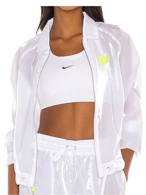 Nike Sheer White Track Jacket with Neon Yellow Logo